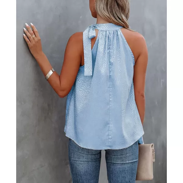 imageBTFBM Womens Sleeveless Tie Mock Neck Summer Tops Loose Soft Casual Side Bow Halter Tank Top Blouse Shirts Leopard PrintHalter Light Blue