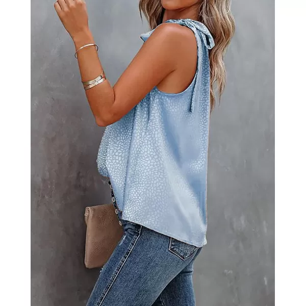 imageBTFBM Womens Sleeveless Tie Mock Neck Summer Tops Loose Soft Casual Side Bow Halter Tank Top Blouse Shirts Leopard PrintHalter Light Blue