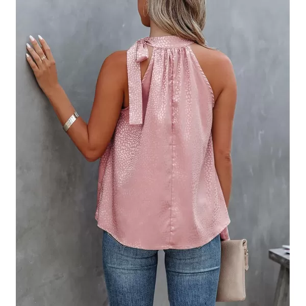 imageBTFBM Womens Sleeveless Tie Mock Neck Summer Tops Loose Soft Casual Side Bow Halter Tank Top Blouse Shirts Leopard PrintHalter Light Pink