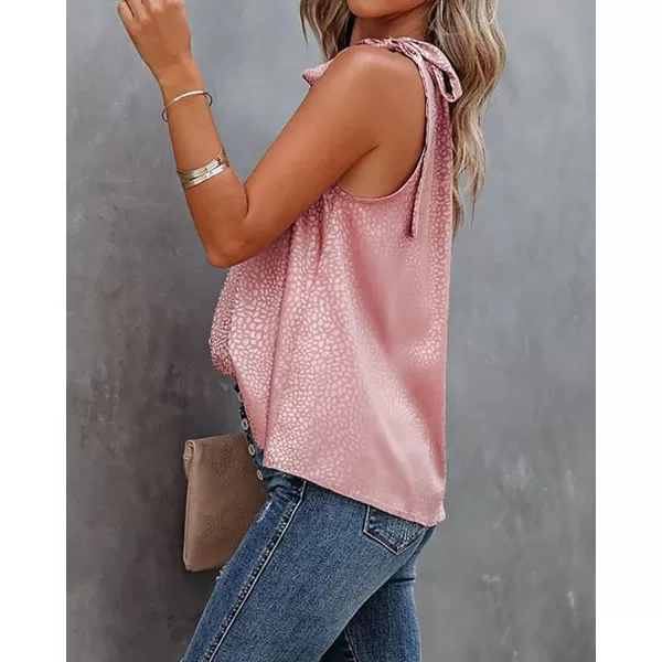 imageBTFBM Womens Sleeveless Tie Mock Neck Summer Tops Loose Soft Casual Side Bow Halter Tank Top Blouse Shirts Leopard PrintHalter Light Pink
