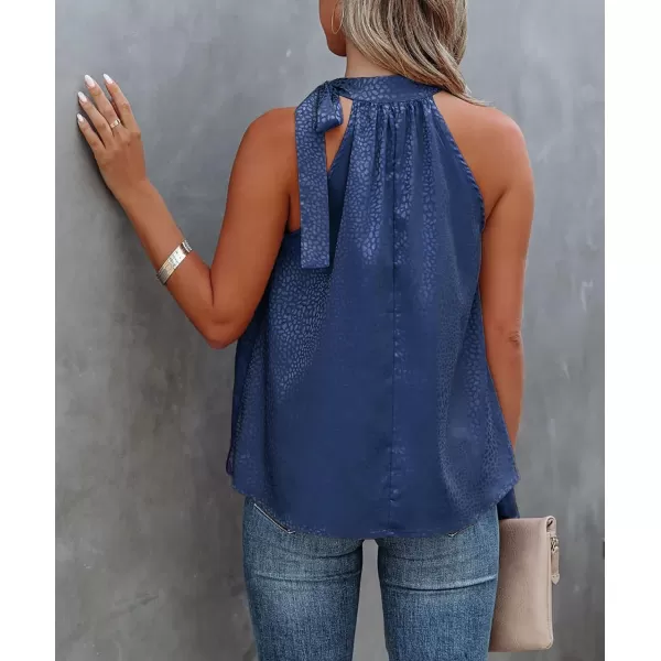 imageBTFBM Womens Sleeveless Tie Mock Neck Summer Tops Loose Soft Casual Side Bow Halter Tank Top Blouse Shirts Leopard PrintHalter Navy