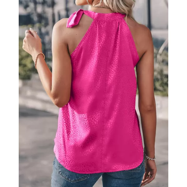 imageBTFBM Womens Sleeveless Tie Mock Neck Summer Tops Loose Soft Casual Side Bow Halter Tank Top Blouse Shirts Leopard PrintHalter Rose Red