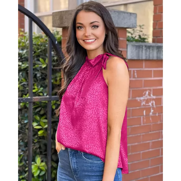 imageBTFBM Womens Sleeveless Tie Mock Neck Summer Tops Loose Soft Casual Side Bow Halter Tank Top Blouse Shirts Leopard PrintHalter Rose Red