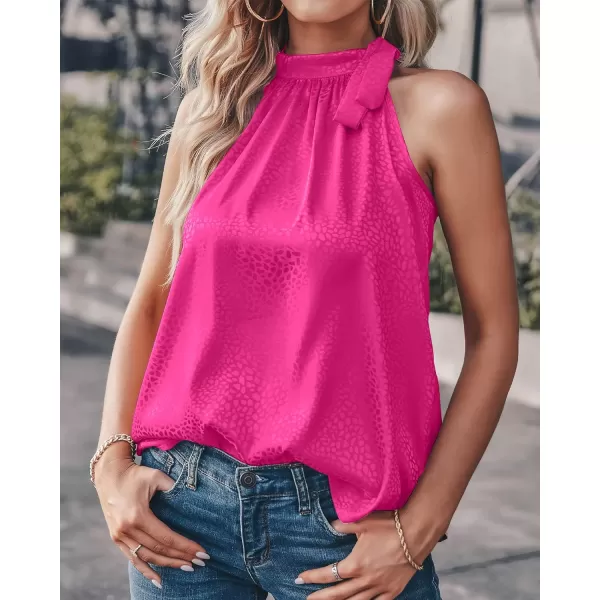 imageBTFBM Womens Sleeveless Tie Mock Neck Summer Tops Loose Soft Casual Side Bow Halter Tank Top Blouse Shirts Leopard PrintHalter Rose Red