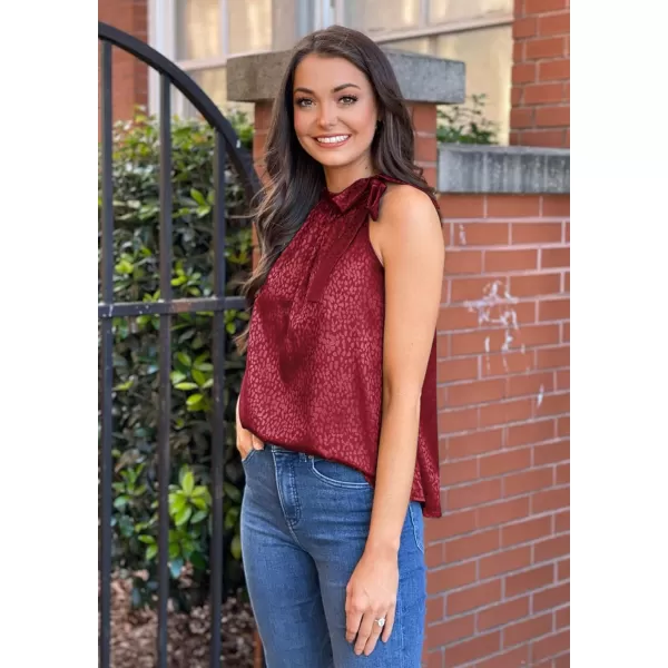 imageBTFBM Womens Sleeveless Tie Mock Neck Summer Tops Loose Soft Casual Side Bow Halter Tank Top Blouse Shirts Leopard PrintHalter Wine Red
