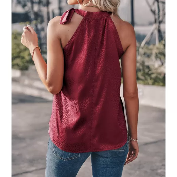 imageBTFBM Womens Sleeveless Tie Mock Neck Summer Tops Loose Soft Casual Side Bow Halter Tank Top Blouse Shirts Leopard PrintHalter Wine Red