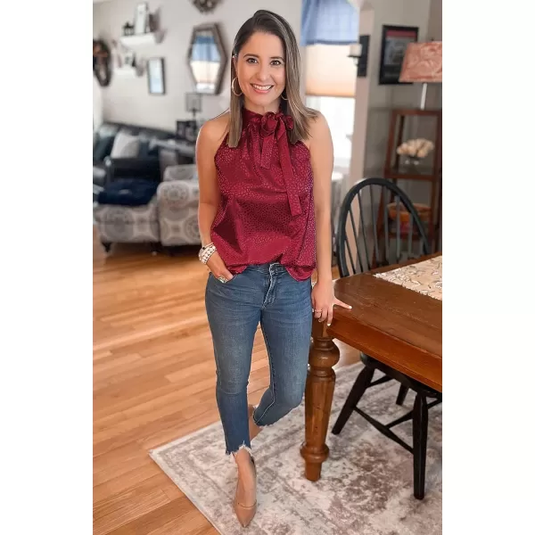imageBTFBM Womens Sleeveless Tie Mock Neck Summer Tops Loose Soft Casual Side Bow Halter Tank Top Blouse Shirts Leopard PrintHalter Wine Red