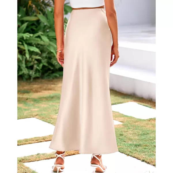 imageBTFBM Womens Spring Summer Skirt 2024 Silk Elegant High Waist Cocktail Party Wedding Mermaid Hem Satin Maxi SkirtsSolid Beige