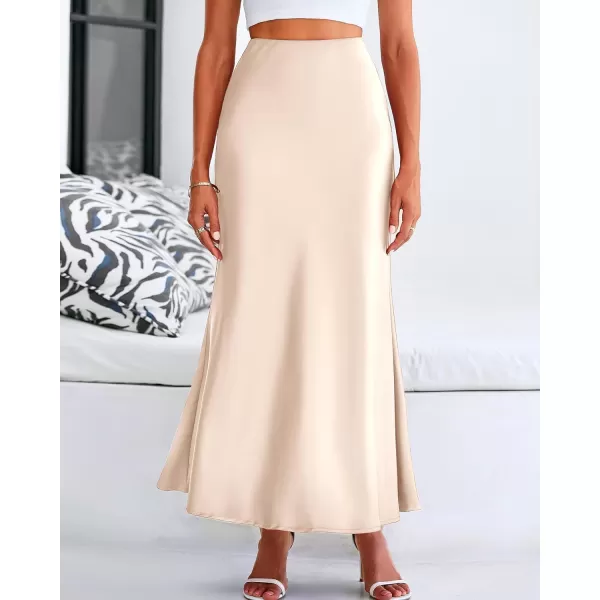 imageBTFBM Womens Spring Summer Skirt 2024 Silk Elegant High Waist Cocktail Party Wedding Mermaid Hem Satin Maxi SkirtsSolid Beige
