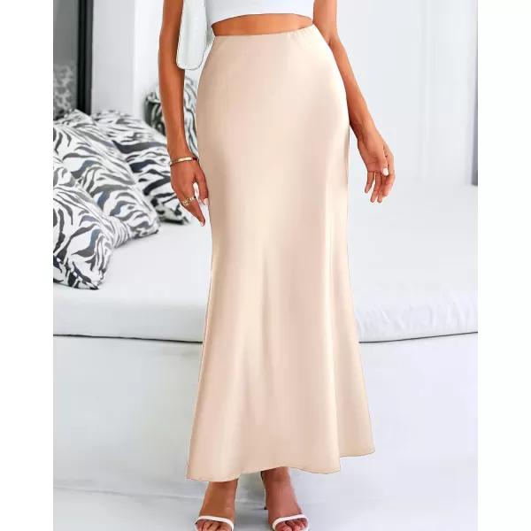 imageBTFBM Womens Spring Summer Skirt 2024 Silk Elegant High Waist Cocktail Party Wedding Mermaid Hem Satin Maxi SkirtsSolid Beige
