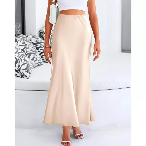 imageBTFBM Womens Spring Summer Skirt 2024 Silk Elegant High Waist Cocktail Party Wedding Mermaid Hem Satin Maxi SkirtsSolid Beige
