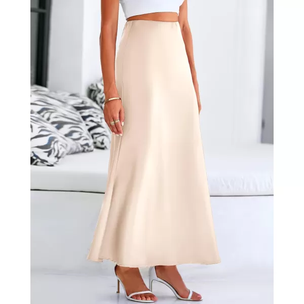 imageBTFBM Womens Spring Summer Skirt 2024 Silk Elegant High Waist Cocktail Party Wedding Mermaid Hem Satin Maxi SkirtsSolid Beige