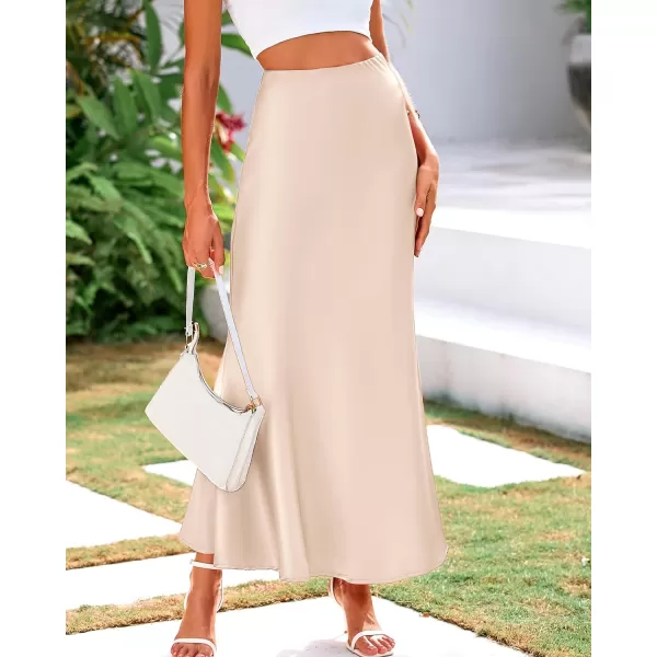 imageBTFBM Womens Spring Summer Skirt 2024 Silk Elegant High Waist Cocktail Party Wedding Mermaid Hem Satin Maxi SkirtsSolid Beige
