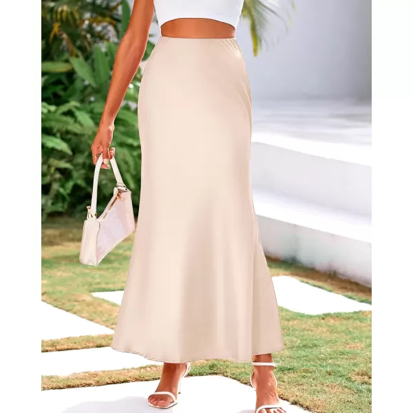 imageBTFBM Womens Spring Summer Skirt 2024 Silk Elegant High Waist Cocktail Party Wedding Mermaid Hem Satin Maxi SkirtsSolid Beige