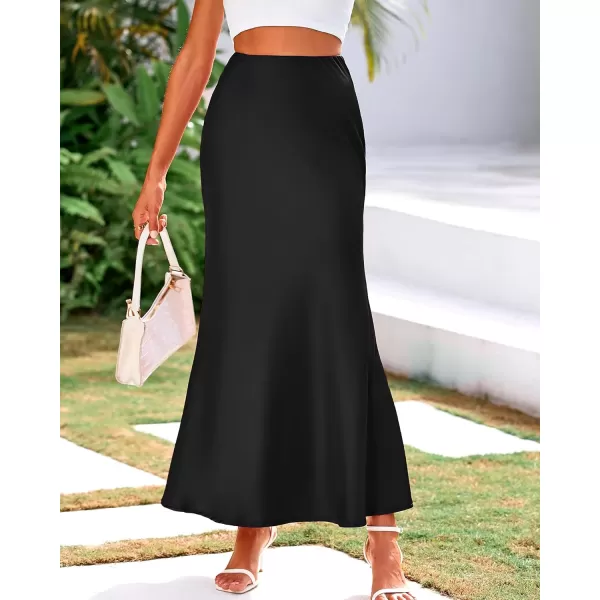 imageBTFBM Womens Spring Summer Skirt 2024 Silk Elegant High Waist Cocktail Party Wedding Mermaid Hem Satin Maxi SkirtsSolid Black
