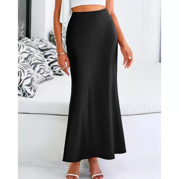 imageBTFBM Womens Spring Summer Skirt 2024 Silk Elegant High Waist Cocktail Party Wedding Mermaid Hem Satin Maxi SkirtsSolid Black