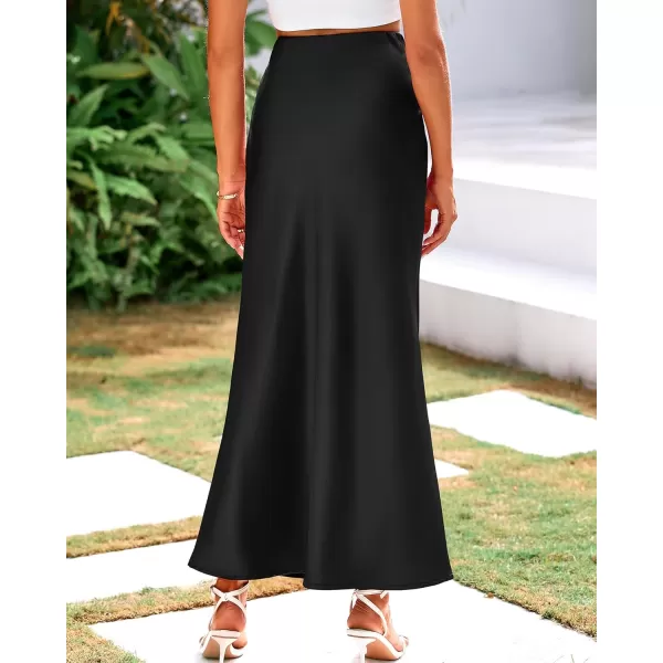 imageBTFBM Womens Spring Summer Skirt 2024 Silk Elegant High Waist Cocktail Party Wedding Mermaid Hem Satin Maxi SkirtsSolid Black