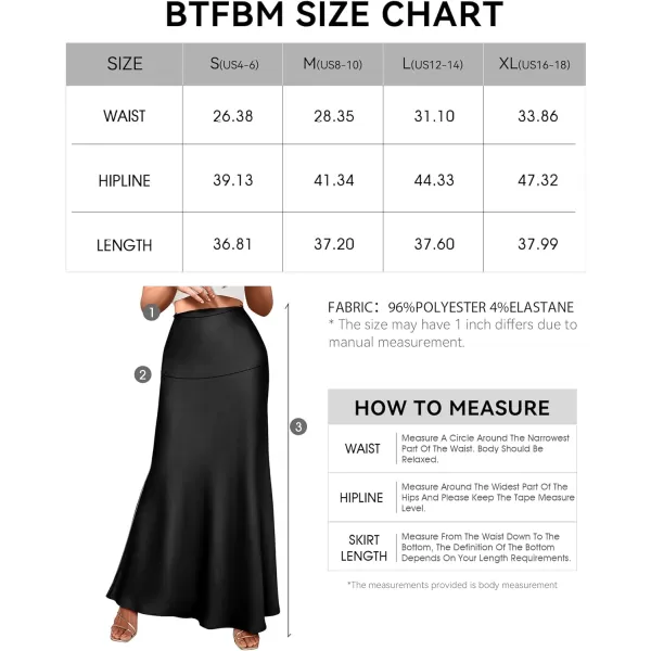 imageBTFBM Womens Spring Summer Skirt 2024 Silk Elegant High Waist Cocktail Party Wedding Mermaid Hem Satin Maxi SkirtsSolid Black
