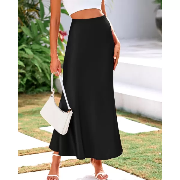 imageBTFBM Womens Spring Summer Skirt 2024 Silk Elegant High Waist Cocktail Party Wedding Mermaid Hem Satin Maxi SkirtsSolid Black