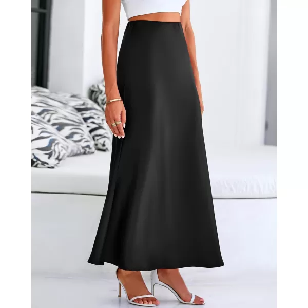 imageBTFBM Womens Spring Summer Skirt 2024 Silk Elegant High Waist Cocktail Party Wedding Mermaid Hem Satin Maxi SkirtsSolid Black