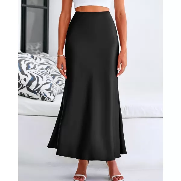 imageBTFBM Womens Spring Summer Skirt 2024 Silk Elegant High Waist Cocktail Party Wedding Mermaid Hem Satin Maxi SkirtsSolid Black
