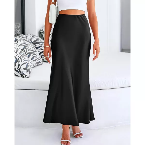 imageBTFBM Womens Spring Summer Skirt 2024 Silk Elegant High Waist Cocktail Party Wedding Mermaid Hem Satin Maxi SkirtsSolid Black