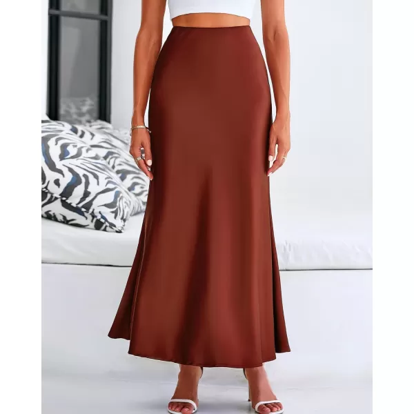 imageBTFBM Womens Spring Summer Skirt 2024 Silk Elegant High Waist Cocktail Party Wedding Mermaid Hem Satin Maxi SkirtsSolid Brown
