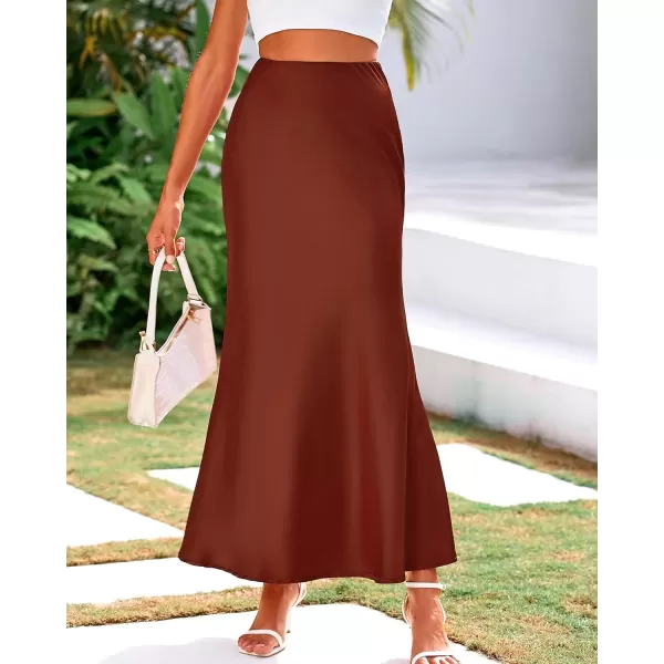 imageBTFBM Womens Spring Summer Skirt 2024 Silk Elegant High Waist Cocktail Party Wedding Mermaid Hem Satin Maxi SkirtsSolid Brown