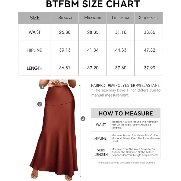 imageBTFBM Womens Spring Summer Skirt 2024 Silk Elegant High Waist Cocktail Party Wedding Mermaid Hem Satin Maxi SkirtsSolid Brown