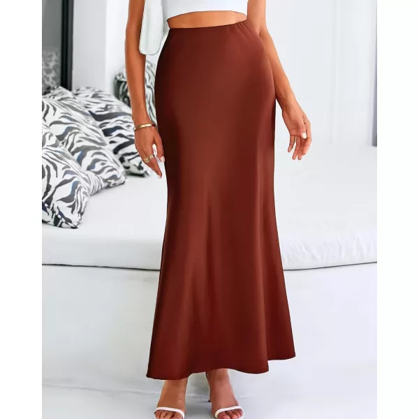 imageBTFBM Womens Spring Summer Skirt 2024 Silk Elegant High Waist Cocktail Party Wedding Mermaid Hem Satin Maxi SkirtsSolid Brown
