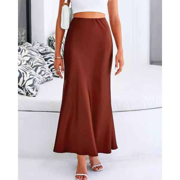 imageBTFBM Womens Spring Summer Skirt 2024 Silk Elegant High Waist Cocktail Party Wedding Mermaid Hem Satin Maxi SkirtsSolid Brown