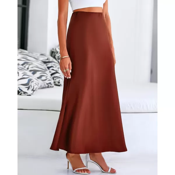 imageBTFBM Womens Spring Summer Skirt 2024 Silk Elegant High Waist Cocktail Party Wedding Mermaid Hem Satin Maxi SkirtsSolid Brown