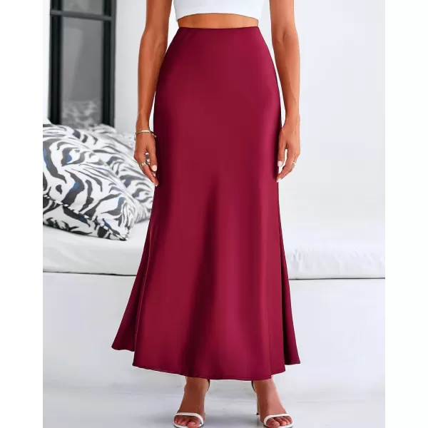 imageBTFBM Womens Spring Summer Skirt 2024 Silk Elegant High Waist Cocktail Party Wedding Mermaid Hem Satin Maxi SkirtsSolid Wine Red