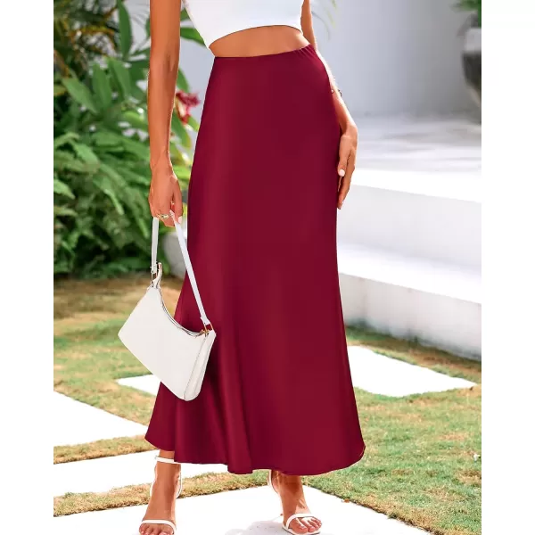 imageBTFBM Womens Spring Summer Skirt 2024 Silk Elegant High Waist Cocktail Party Wedding Mermaid Hem Satin Maxi SkirtsSolid Wine Red