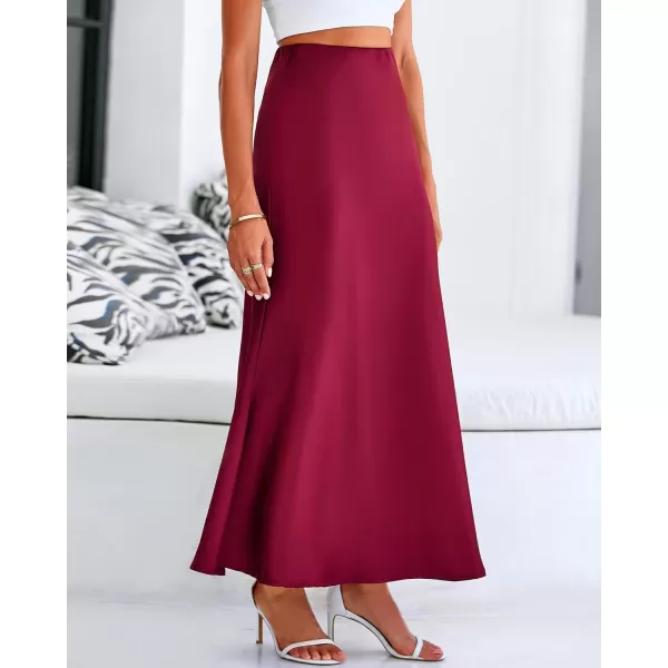 imageBTFBM Womens Spring Summer Skirt 2024 Silk Elegant High Waist Cocktail Party Wedding Mermaid Hem Satin Maxi SkirtsSolid Wine Red