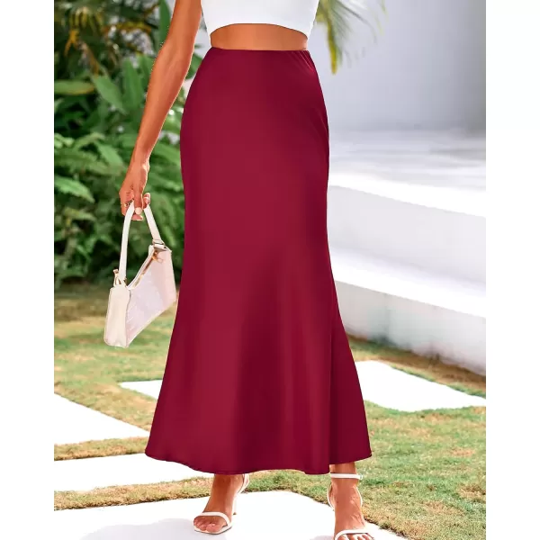 imageBTFBM Womens Spring Summer Skirt 2024 Silk Elegant High Waist Cocktail Party Wedding Mermaid Hem Satin Maxi SkirtsSolid Wine Red
