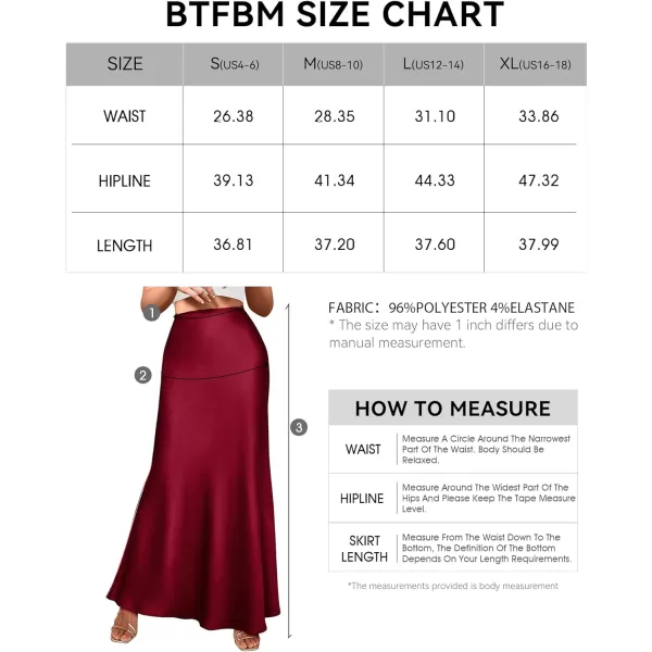 imageBTFBM Womens Spring Summer Skirt 2024 Silk Elegant High Waist Cocktail Party Wedding Mermaid Hem Satin Maxi SkirtsSolid Wine Red