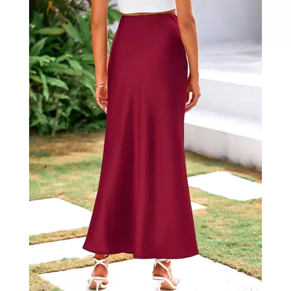 imageBTFBM Womens Spring Summer Skirt 2024 Silk Elegant High Waist Cocktail Party Wedding Mermaid Hem Satin Maxi SkirtsSolid Wine Red