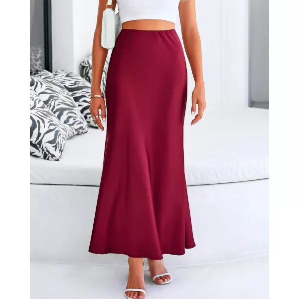 imageBTFBM Womens Spring Summer Skirt 2024 Silk Elegant High Waist Cocktail Party Wedding Mermaid Hem Satin Maxi SkirtsSolid Wine Red