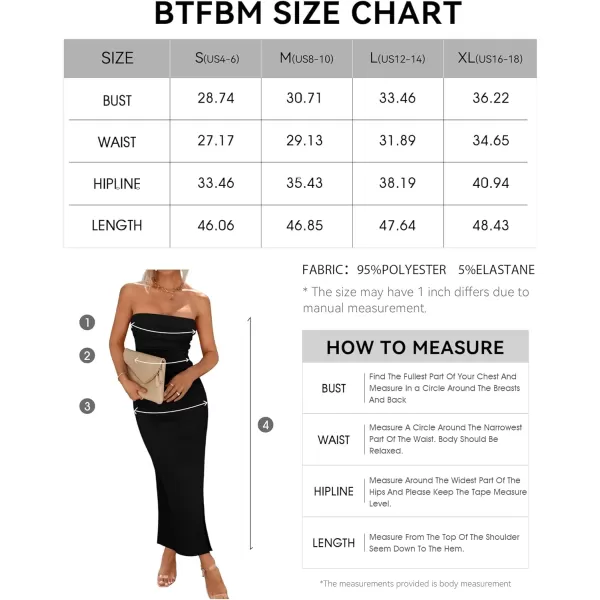 imageBTFBM Womens Strapless Tube Dress 2024 Summer Knit Backless Slit Formal Bodycon Wedding Cocktail Party Maxi DressesSolid Black