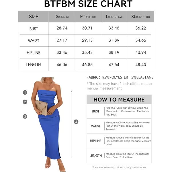 imageBTFBM Womens Strapless Tube Dress 2024 Summer Knit Backless Slit Formal Bodycon Wedding Cocktail Party Maxi DressesSolid Blue