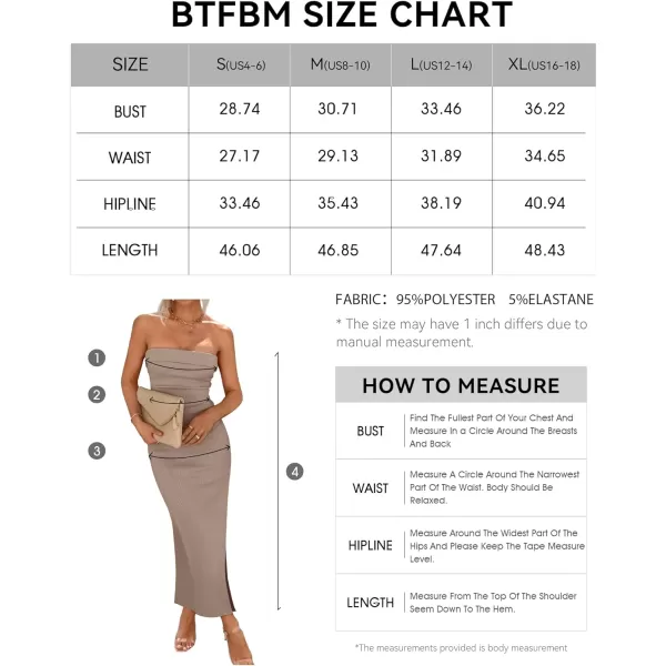 imageBTFBM Womens Strapless Tube Dress 2024 Summer Knit Backless Slit Formal Bodycon Wedding Cocktail Party Maxi DressesSolid Khaki