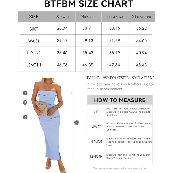 imageBTFBM Womens Strapless Tube Dress 2024 Summer Knit Backless Slit Formal Bodycon Wedding Cocktail Party Maxi DressesSolid Light Blue