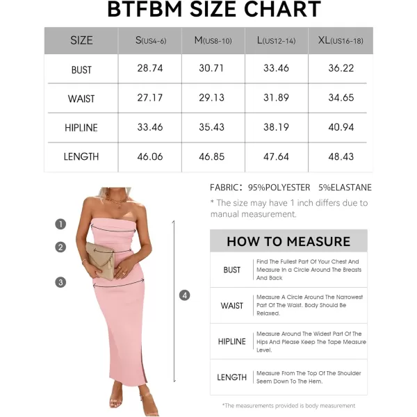 imageBTFBM Womens Strapless Tube Dress 2024 Summer Knit Backless Slit Formal Bodycon Wedding Cocktail Party Maxi DressesSolid Pink