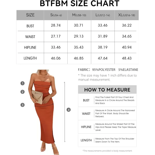 imageBTFBM Womens Strapless Tube Dress 2024 Summer Knit Backless Slit Formal Bodycon Wedding Cocktail Party Maxi DressesSolid Rust Red
