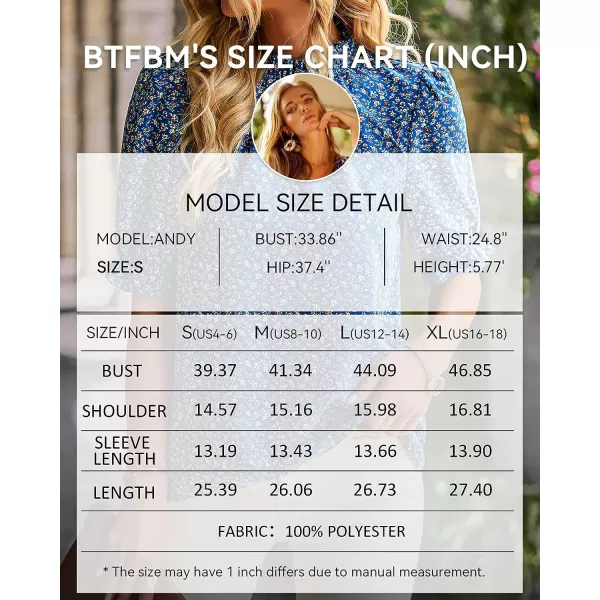 imageBTFBM Womens Summer Boho Shirt Top Ruffle Short Sleeve Frill Trim Mock Neck Floral Solid 2023 Casual Blouses Shirts TopsFloral Blue