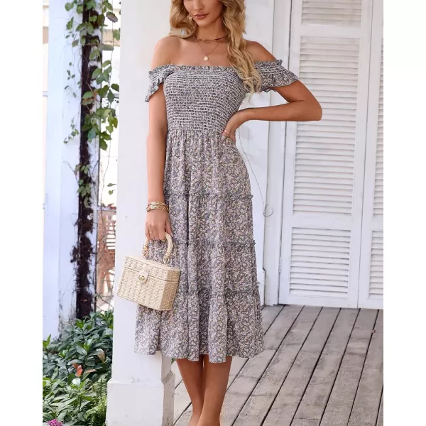 imageBTFBM Womens Summer Boho Smocked Beach Dresses Sleeveless Shoulder Strap Floral Flowy Tiered Party Midi Casual SundressFloral Green