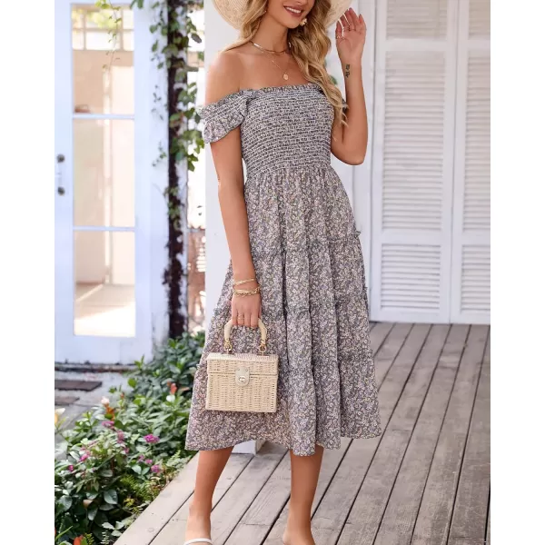 imageBTFBM Womens Summer Boho Smocked Beach Dresses Sleeveless Shoulder Strap Floral Flowy Tiered Party Midi Casual SundressFloral Green