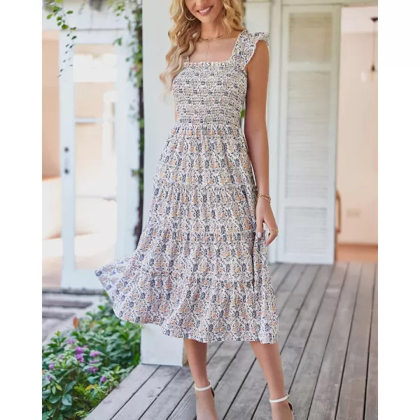 imageBTFBM Womens Summer Boho Smocked Beach Dresses Sleeveless Shoulder Strap Floral Flowy Tiered Party Midi Casual SundressPrint Purple
