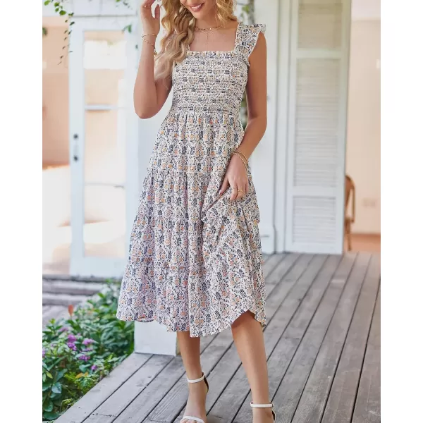 imageBTFBM Womens Summer Boho Smocked Beach Dresses Sleeveless Shoulder Strap Floral Flowy Tiered Party Midi Casual SundressPrint Purple